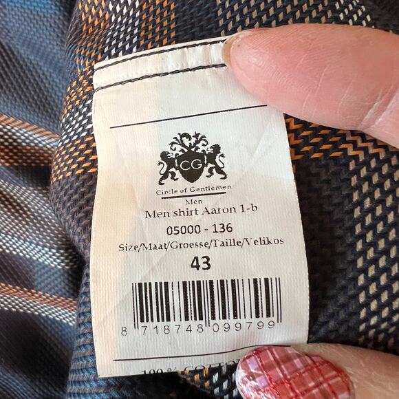 Circle of Gentlemen plaid button front long sleeve dress shirt size 17x43 - Picture 6 of 6